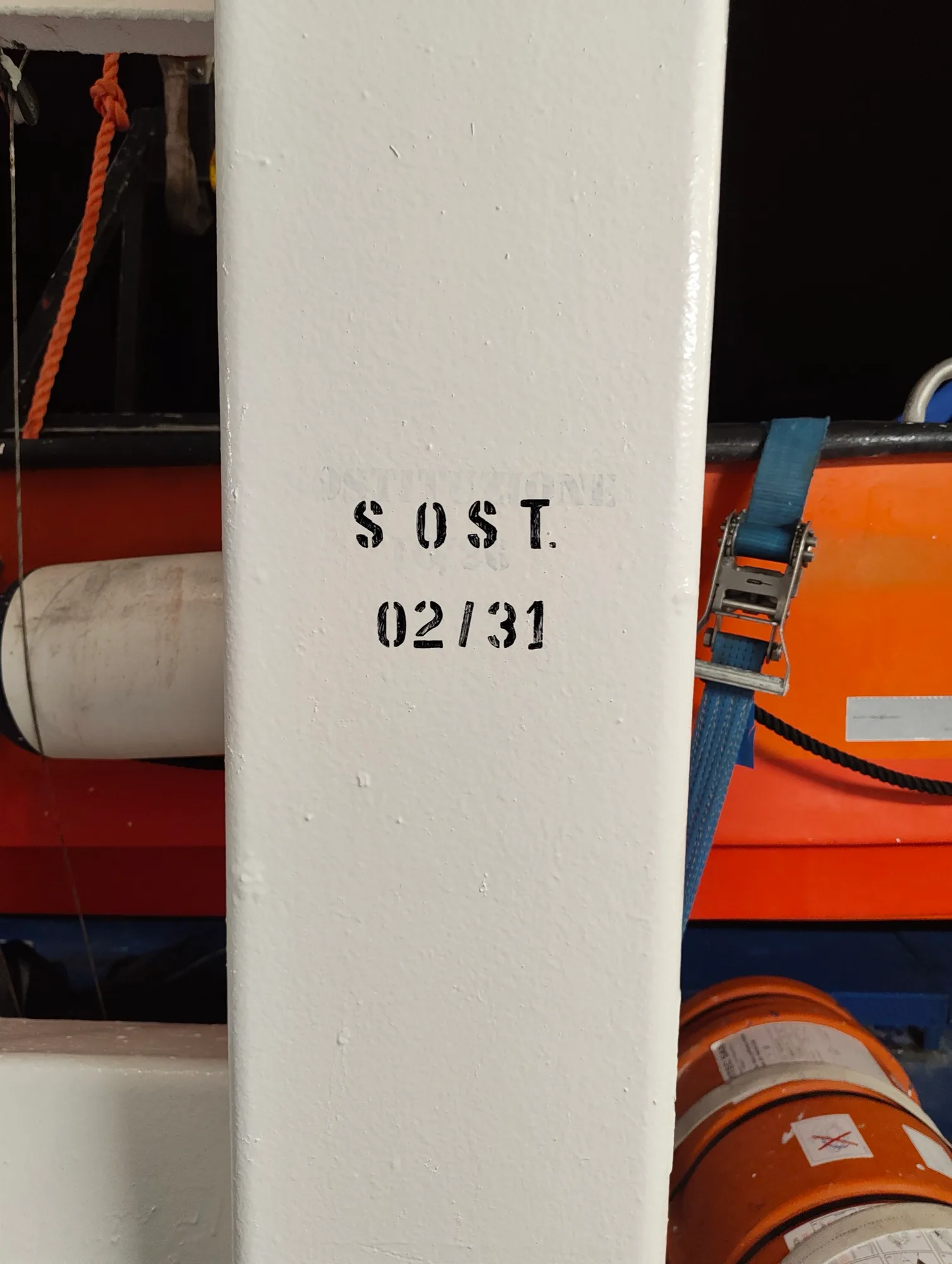 Stencilled lettering on a ferry